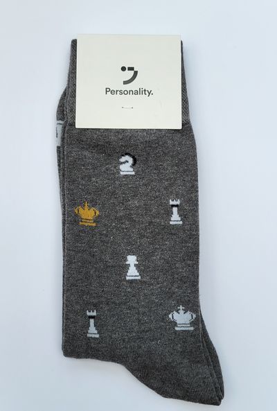 Chess Socks: King\'s Mate: Grey and White